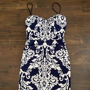 White and navy blue dress